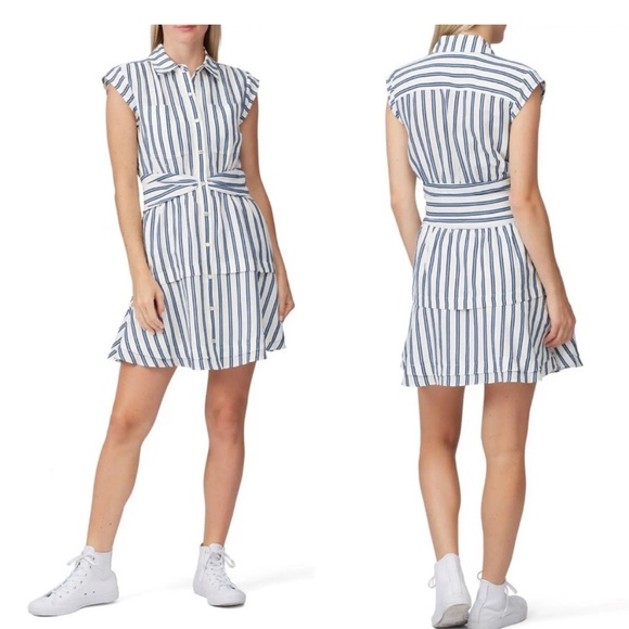Derek Lam 10 Crosby Blue White Striped Shirt Dress 14 - Picture 2 of 8
